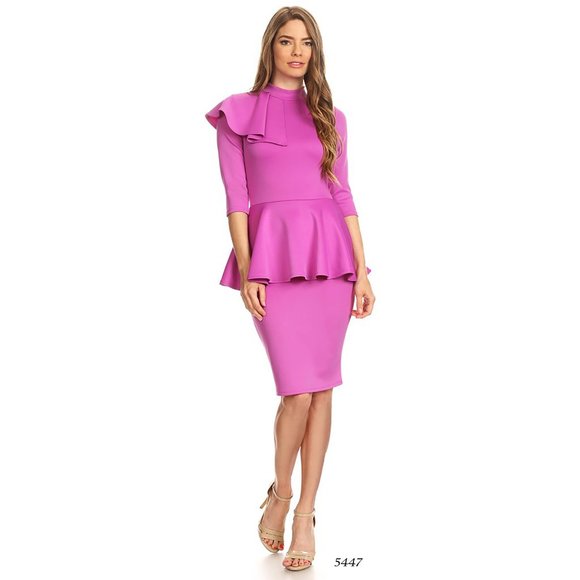 sexy diva Dresses & Skirts - Magenta Bodycon Hip Ruffle Fitted Midi Dress